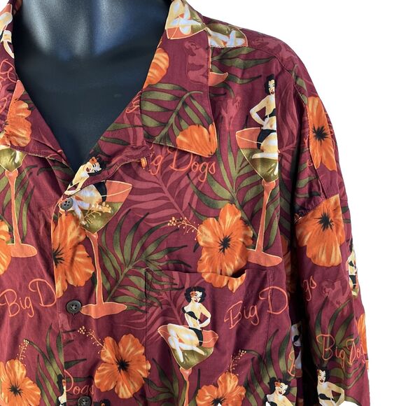 Mens Big Dogs Short Sleeve Hawaiian Shirt Sz 4X Pinup Girl Floral - Picture 2 of 9